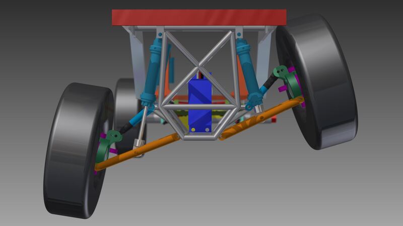 Independent front suspension at full droop and full bump